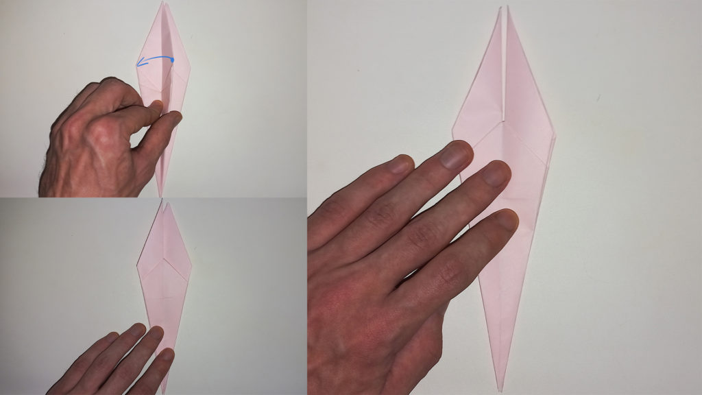 Оригами журавлик - Шаг 10 - Разворачиваем фигурку