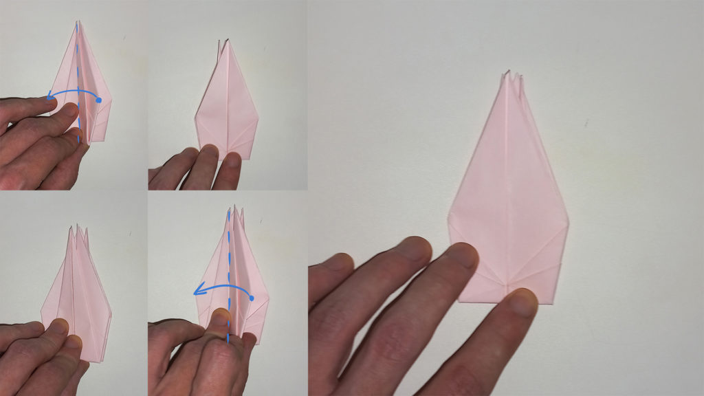 Оригами журавлик - Шаг 12 - Сгибаем верхние слои пополам
