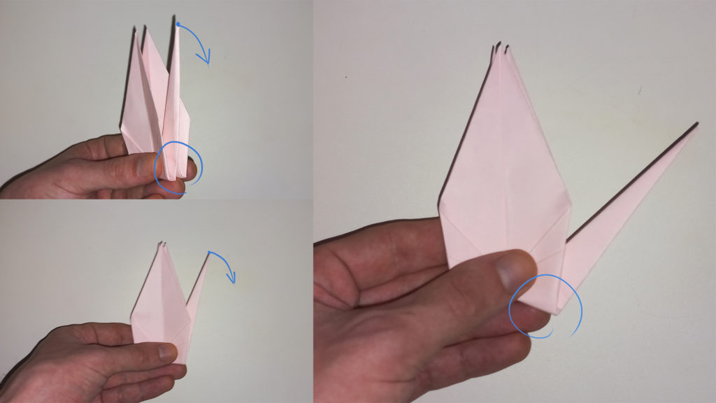 Оригами журавлик - Шаг 13 - Вытягиваем правый хвостик