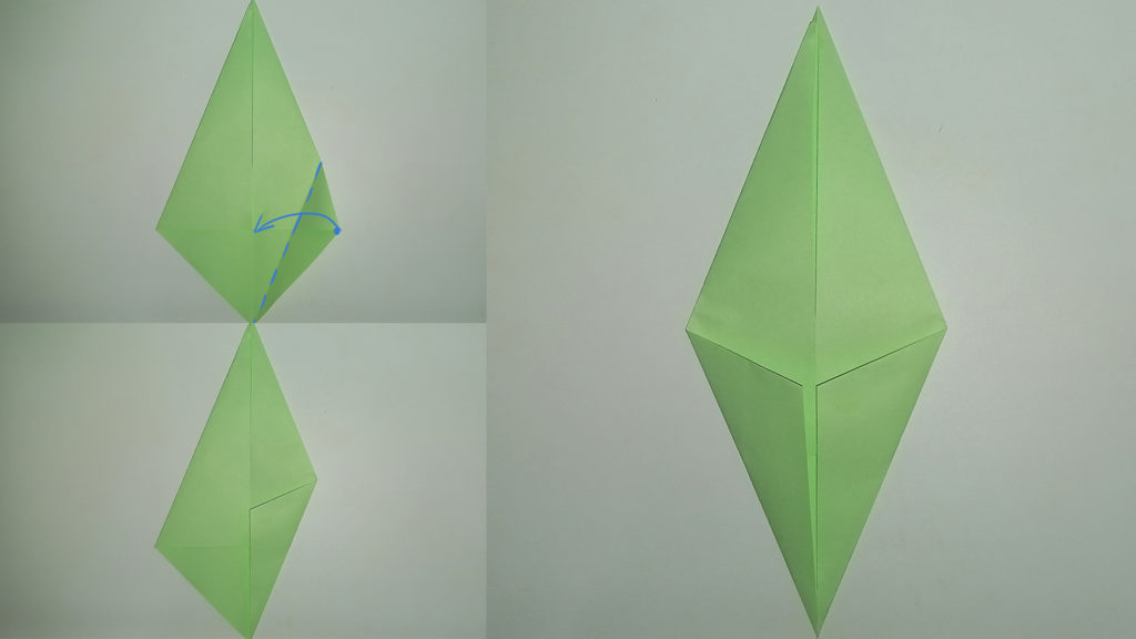 Оригами цветочный стебель - Шаг 4 - Загибаем нижние углы к центру